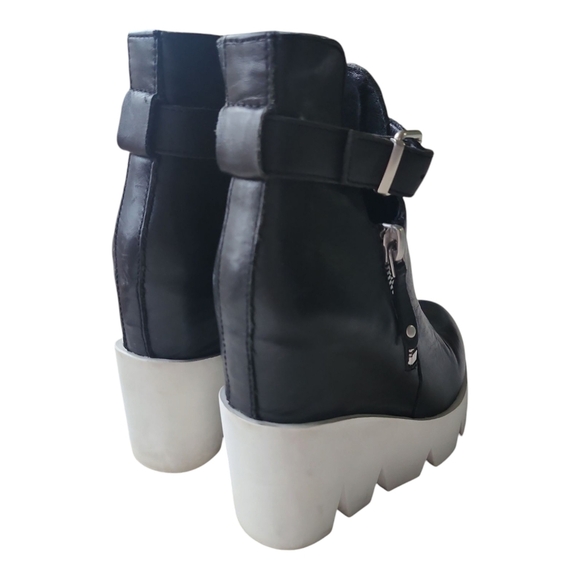 ASH RICKY Black Leather Platform Wedge Boots | Size 38 (US 7.5–8) | Chunky Sole - Picture 2 of 11